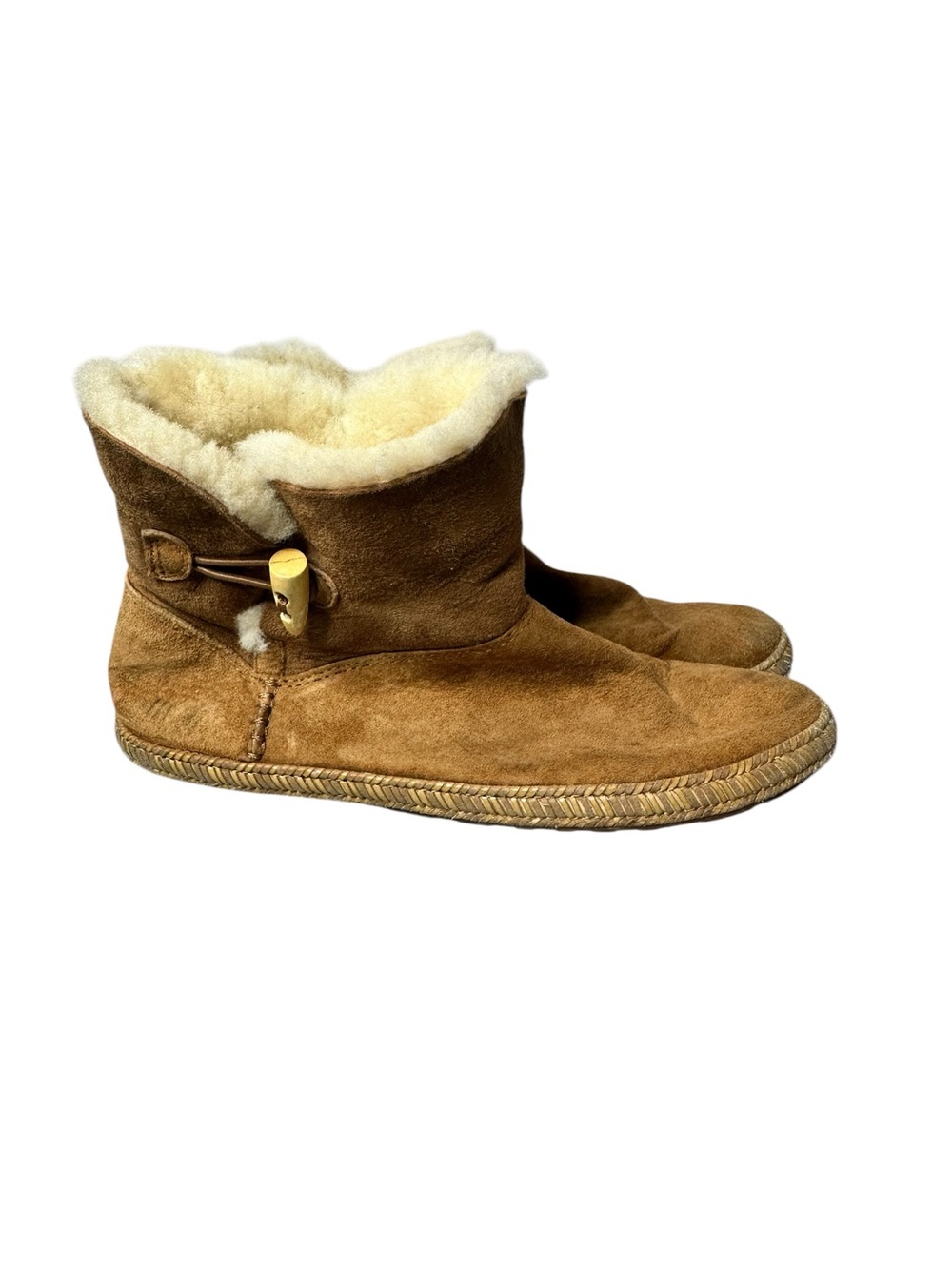 UGG Australia Amoret Suede Shearling Wooden Toggle Boots Chestnut Size 8